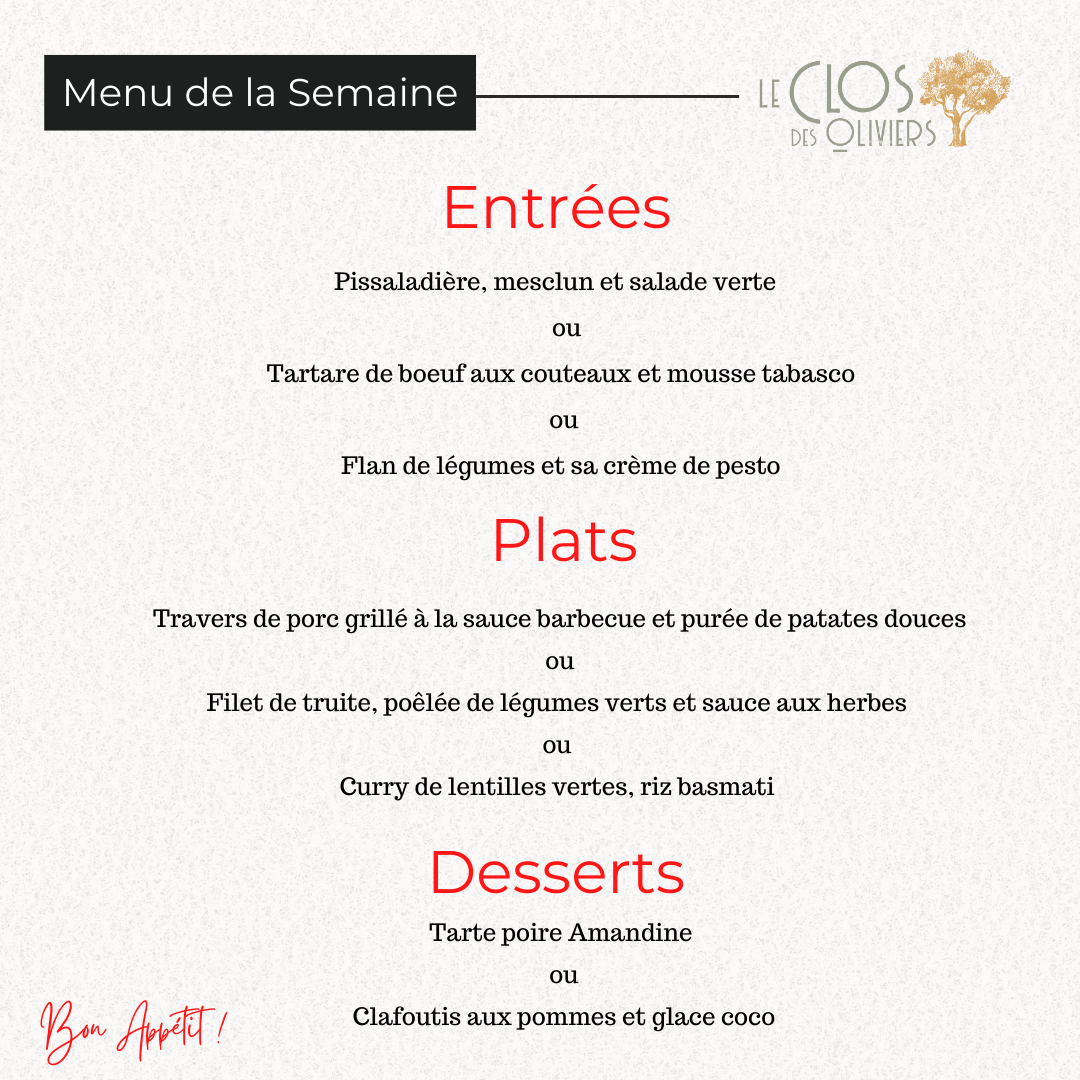 Nos menus Le Clos des Oliviers